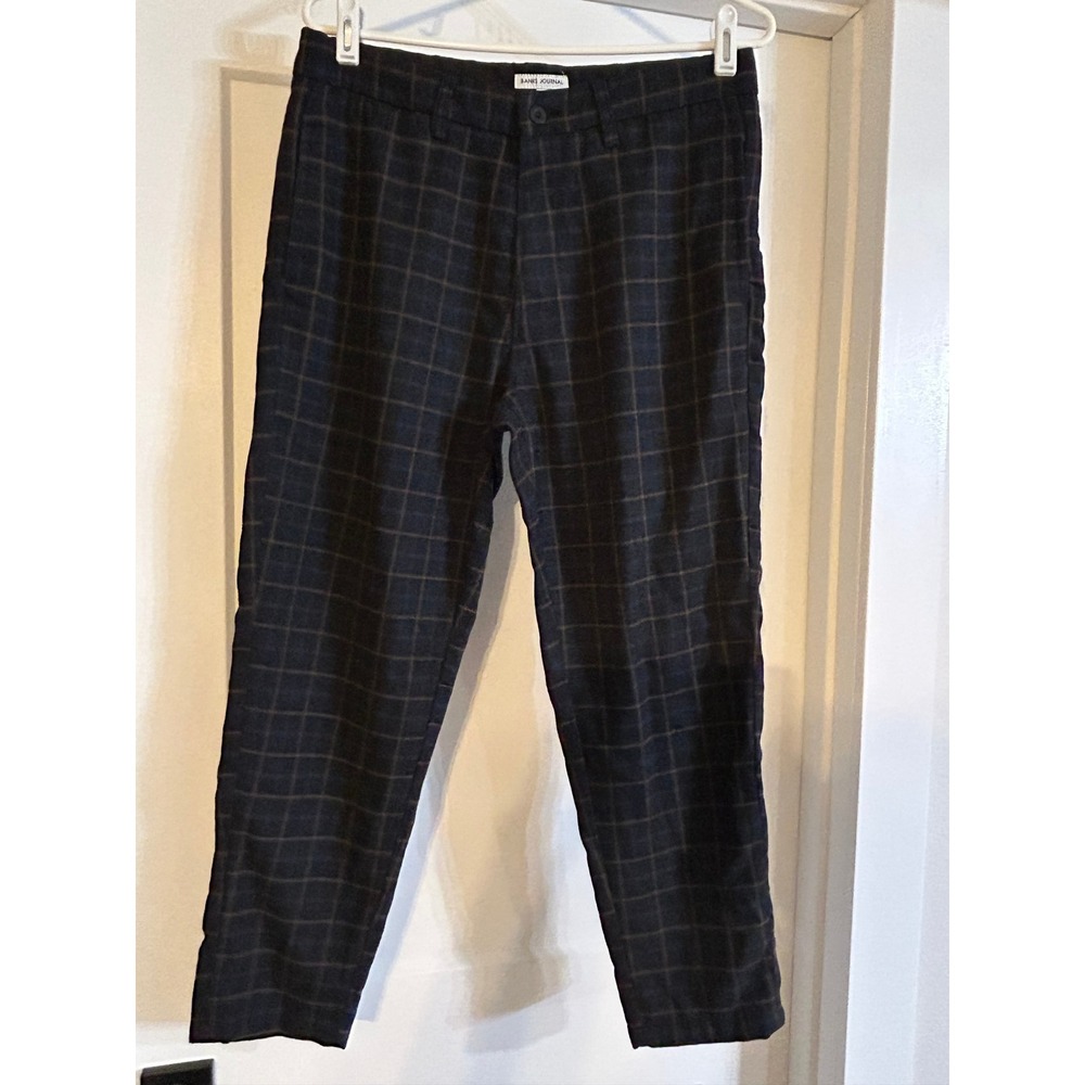 Banks Journal Plaid Pants Mens 32x24 Charcoal Brown Blue Casual Tailored Fit‎